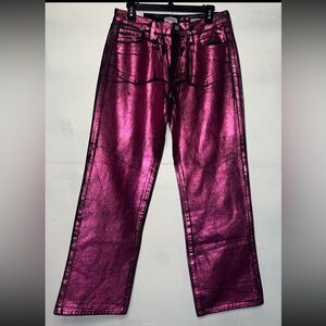 Forever 21 Pink Metallic Glitter straight leg Jeans size 29 Barbiecore